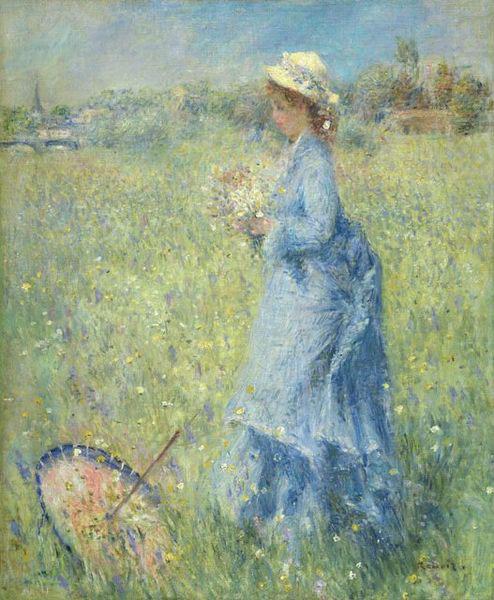 Femme cueillant des Fleurs oil on canvas painting by Pierre-Auguste Renoir, Pierre-Auguste Renoir